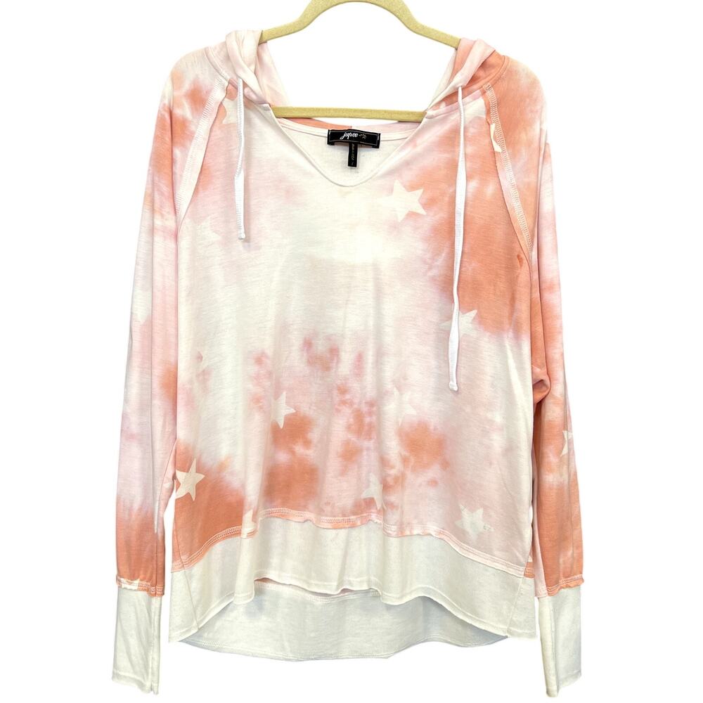 Jupee Lightweight Blush Tie Dye Hooded Star Print Pullover Size Large
